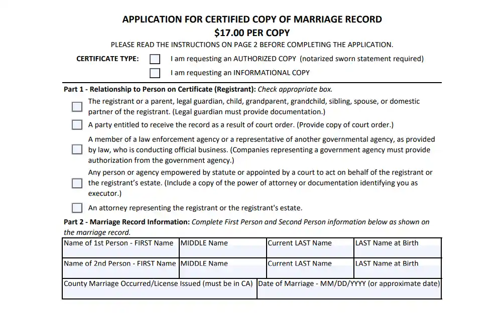 Screenshot of the application form showing a checklist and fields for record information.