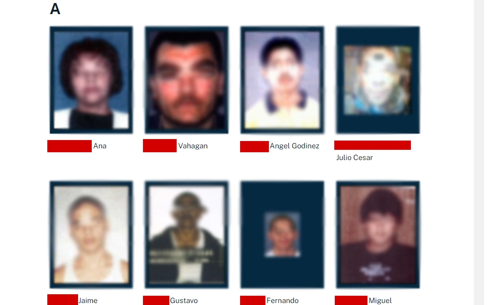 A screenshot of the wanted list from the Los Angeles Police Department page with their full name and mugshots. 